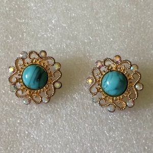 Vintage ab rhinestone turquoise stud earrings